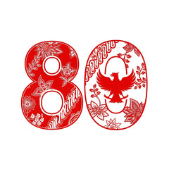 Number 80 with batik and garuda motifs, to commemorate Indonesia's 80th Independence Day.