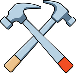 Crossed hammers symbol representing construction, carpentry, handyman tools, industrial labor, building maintenance, repair service, workshop emblem, mining icon, hardware equipment and craftsmanship