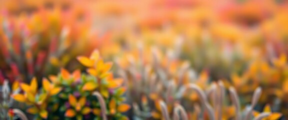 Soft-focus landscape with vibrant, out-of-focus foliage and muted colors,  foliage, blurred background