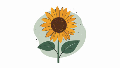 Fototapeta premium Flat vector illustration of a large sunflower bloom with stem and leaves, clean lines.