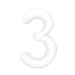 Alphabet 3d number 3 three white. PNG file used for advertising media.