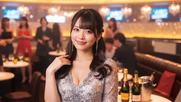 キャバクラの店内で微笑むキャバ嬢