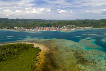 Scenic aerial drone panorama picture of Dapa in Siargao, Surigao del Norte, Mindanao Philippines...