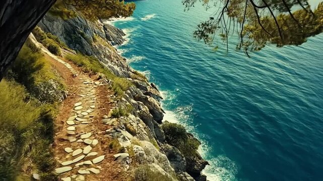 Coastal hiking path to the ocean