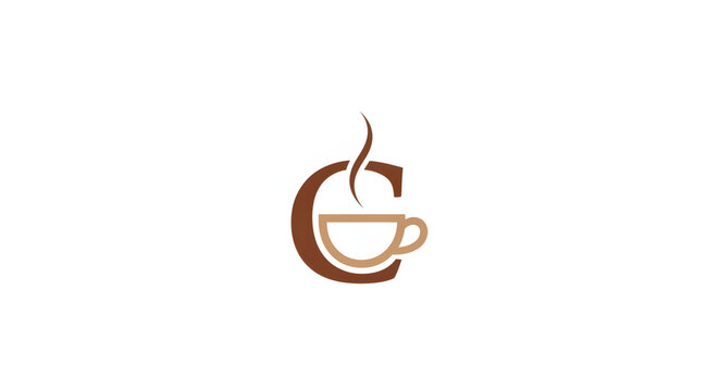 Minimalist monogram coffee shop logo featuring the letter “C” stylized as a coffee cup with a single curved steam line, clean flat vector design in warm brown and beige palette, perfect for profession