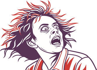 Madness Concept Design Illustration. Abstract Madness Face with Chaotic Expression. Crazy Person Character Illustration for Artwork. Madness Surreal Character with Emotional Expression. Funny Crazy