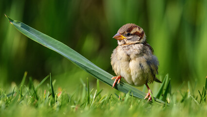 Close up macro shot of a metallic green fly perched on a twig with a blurred green background