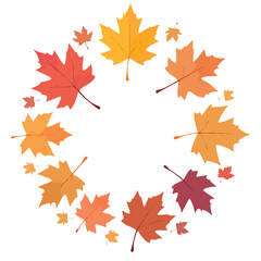 Obraz premium Colorful autumn maple leaves form a decorative wreath shape with open space for text or images Ideal for seasonal designs and backgrounds.