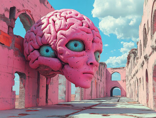 human brain and subconscious. collage