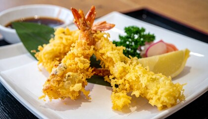 typical japanese food prawns in tempura 