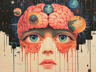 human brain and subconscious. collage