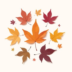Fototapeta premium Colorful autumn leaves arranged in a circular pattern over a neutral background creates a warm seasonal design Perfect for backgrounds and fall themed projects.