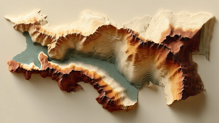 Abstract Topographic Map with Layered Paper Cut Effect in Earth Tones
