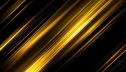 Abstract golden light trails with diagonal lines on a dark black background