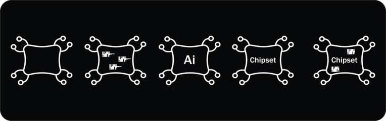 Minimal vector chipset and AI processor icons in outline style, perfect for technology, machine learning, circuits, and digital innovation projects.
