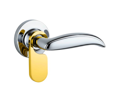 Shiny chrome door handle with yellow key isolated on transparent background - Powered by Adobe