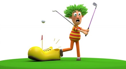 Cartoon character playing golf