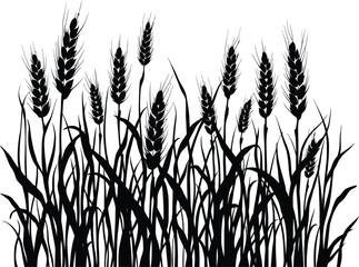 Wheat field silhouette vector illustration agriculture farm harvest grain crop landscape black and white design