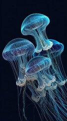 A mesmerizing view of vibrant jellyfish floating in a deep blue sea, highlighting the enchanting world of marine biology.