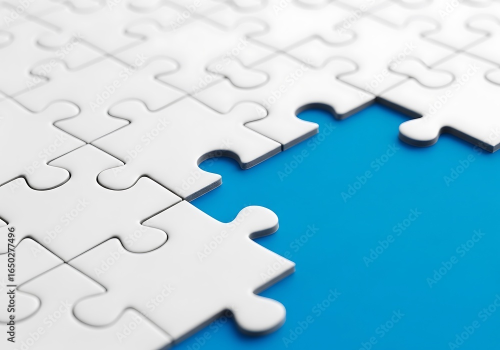 Poster a close-up view of a white jigsaw puzzle with the final piece missing, symbolizing the last step for