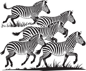 Dynamic herd of zebras gallop across savanna