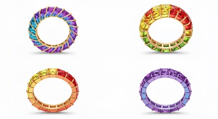 Colorful gemstone rings display