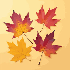 Obraz premium Several colorful maple leaves in autumn shades are scattered on a plain background, evoking a sense of fall seasonal change and nature imagery for decorations.