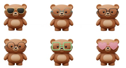 Cute cartoon bears with different glasses