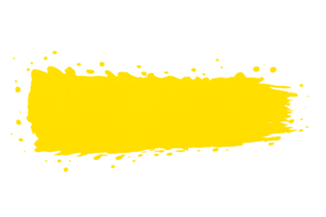 Yellow grunge paint brush stroke banner with splash isolated on a white background