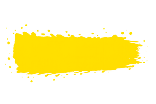 Yellow grunge paint brush stroke banner with splash isolated on a white background