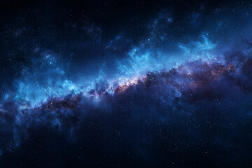 Fototapeta premium Cosmic fog drifting in deep blue space with shimmering particles, astronomy