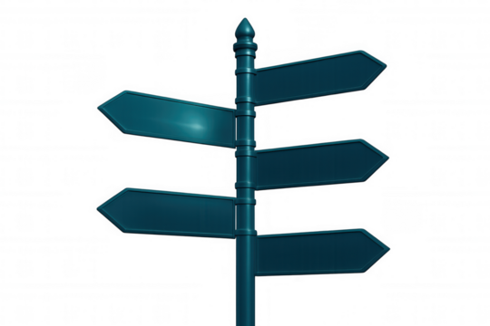 3d rendering of a blank directional sign post with four arrows pointing in different directions against a transparent background, ideal for travel and decision-making concepts - Powered by Adobe
