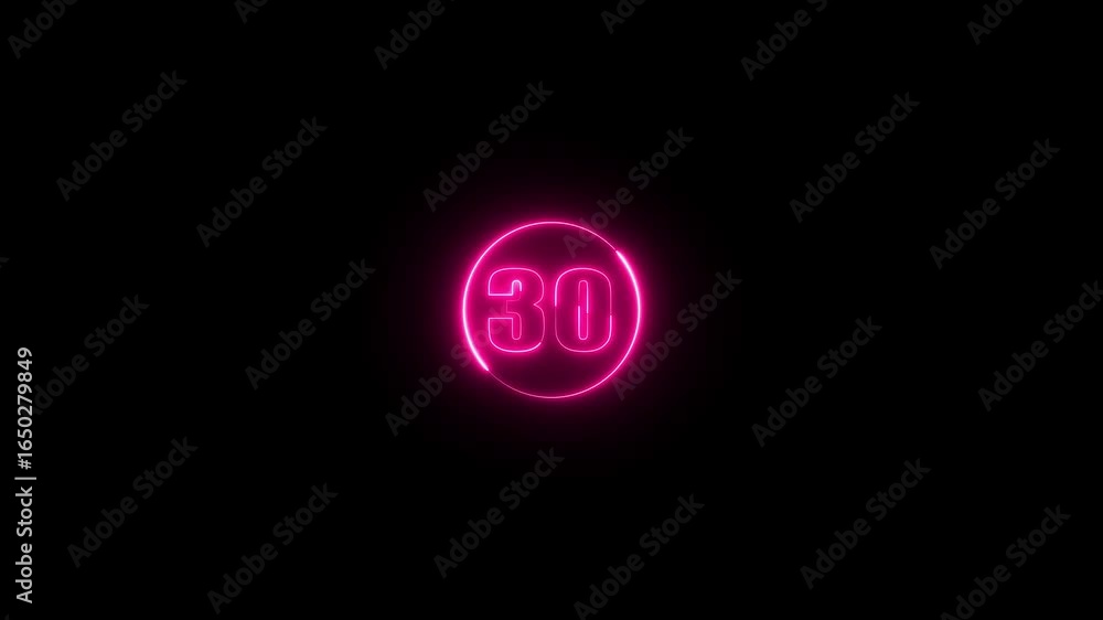 Aufkleber a dynamic circular animation and glowing neon number 30 animation on a black background.