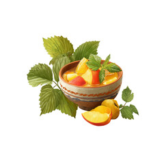 Rustic Bowl of Peach and Apple Compote with Fresh Herbs