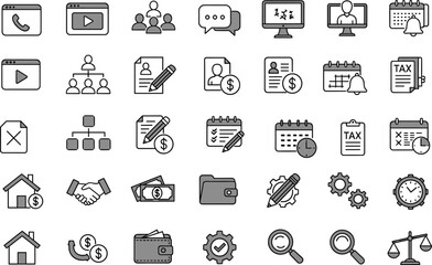 Business and Office Icons A Comprehensive Collection of Flat Vector Illustrations for Finance, Communication, and Corporate Management