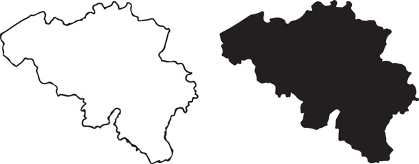 Belgium Map: Vector Outline and Filled Icon, Isolated Background, Simple Symbol, Geographic Sign.