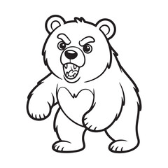 Naklejka premium Cartoon outline of an angry bear standing on its hind legs coloring page