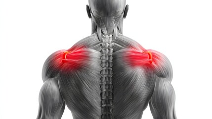 Anatomical illustration of a painful shoulder muscle.