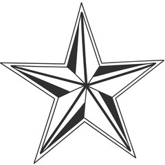 Geometric five pointed star symbol with sharp points and shaded segments on a white background