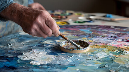 Obraz premium Artist putting the lid on their paint after finishing a vivid landscape painting