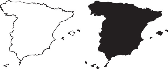 Spain Map: Vector Outline and Filled Icon, Isolated Background, Simple Symbol