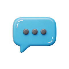 3d blue speech bubble with three dots isolated on transparent background