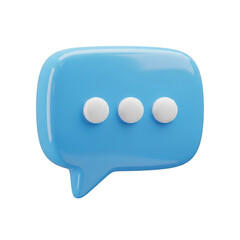 3d blue speech bubble with three dots isolated on transparent background