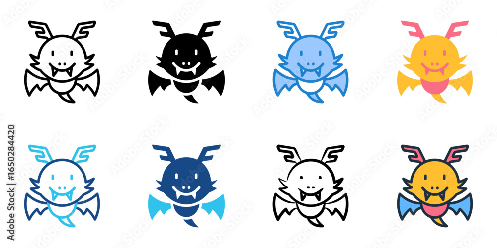 Poster mythical creature icon set multiple style collection