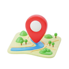 3d location pin on map isolated on transparent background
