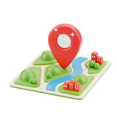 3d location pin on map isolated on transparent background