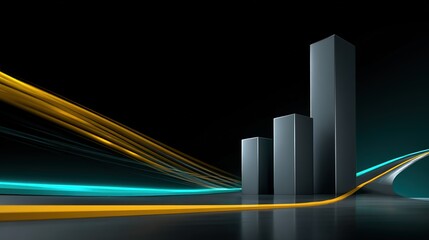 Gradient Gray Bar Chart with Dynamic Yellow and Teal Curves | Modern Business Analytics Backdrop