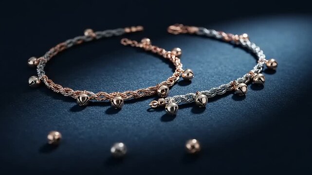 Elegant bracelets with shimmering beads on dark surface