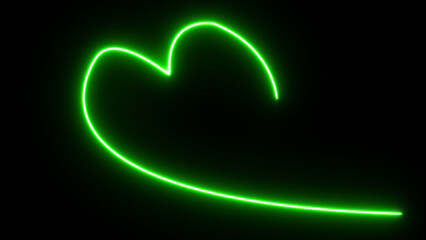 Glowing green heart shape formed by light against a black background