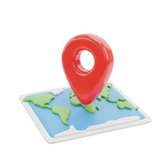 3d map with red location pin isolated on transparent background